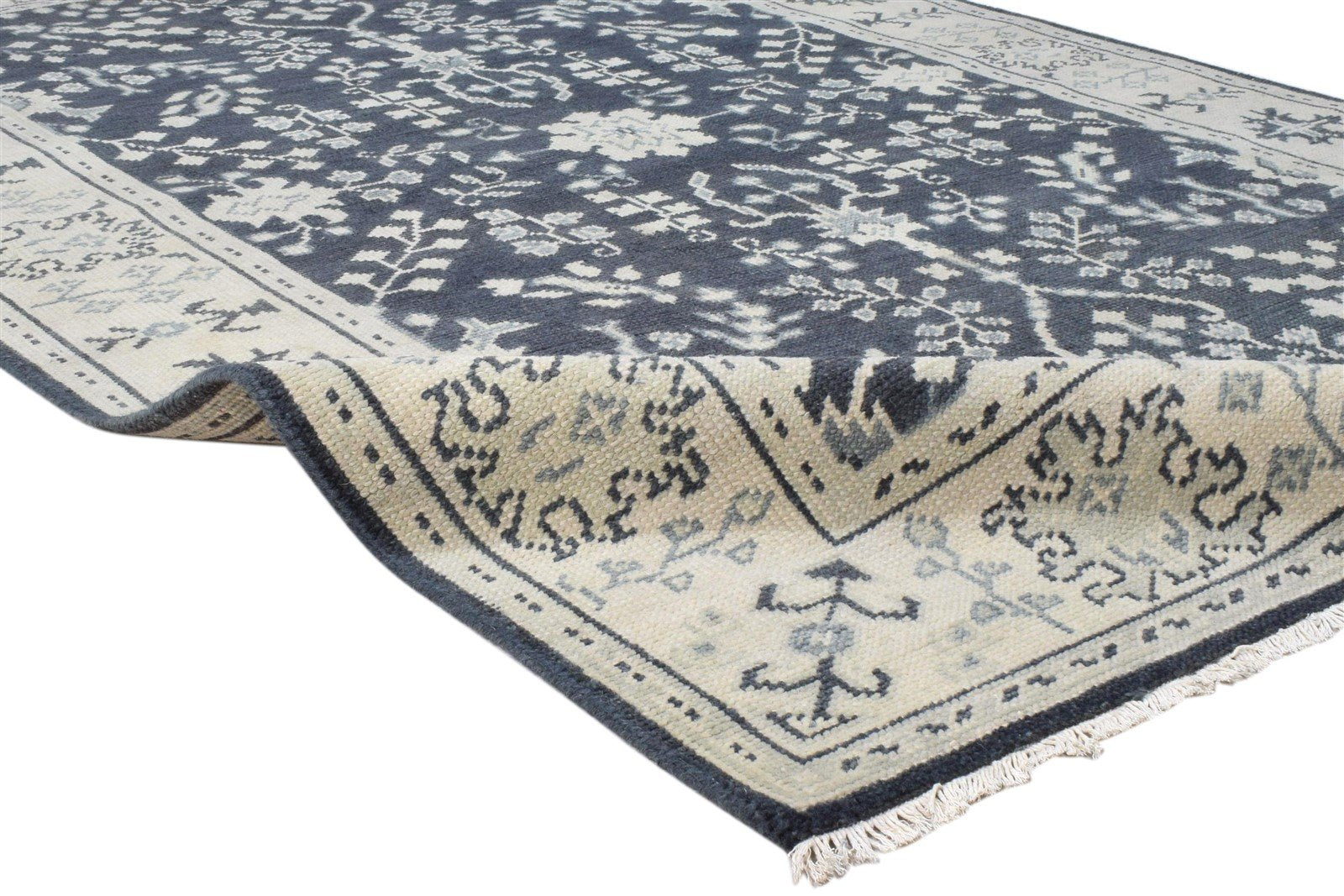 Black Wool Rug 5X7 Persian Hand Knotted Sarouk-Indian Oriental Room Size Carpet 7860690190485