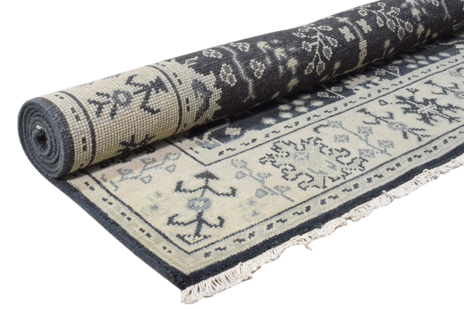Black Wool Rug 5X7 Persian Hand Knotted Sarouk-Indian Oriental Room Size Carpet 7860690190485