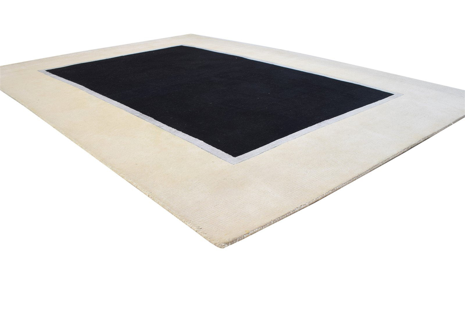 Black Wool Rug 6X8 Modern Hand Knotted Scandinavian Bordered Room Size Carpet 7864896716949