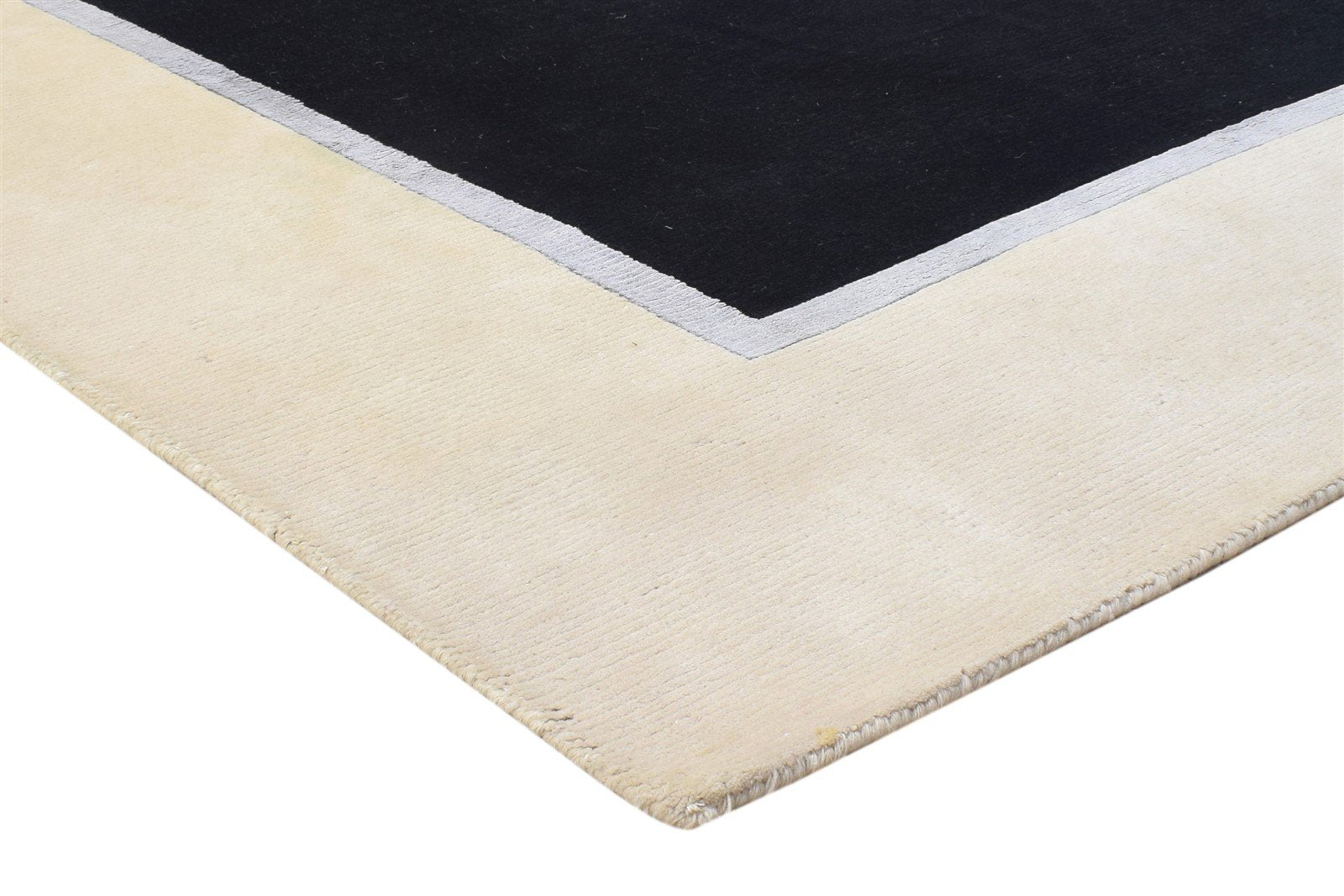 Black Wool Rug 6X8 Modern Hand Knotted Scandinavian Bordered Room Size Carpet 7864896716949