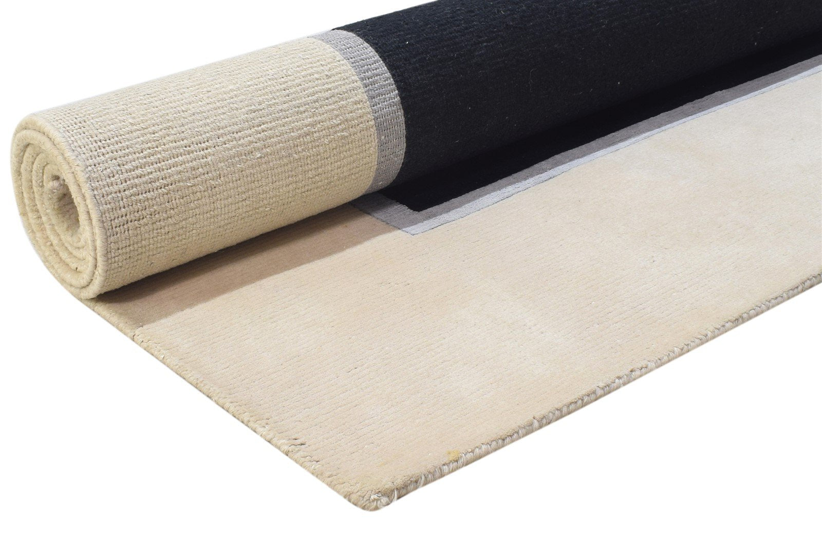 Black Wool Rug 6X8 Modern Hand Knotted Scandinavian Bordered Room Size Carpet 7864896716949