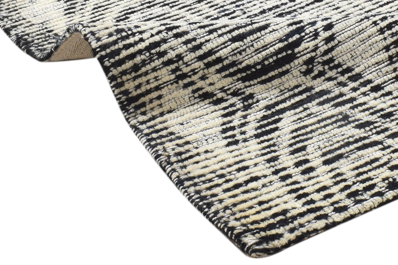 Black Wool / Silk Rug 3X3 Modern Hand Tufted Scandinavian Circles Small Carpet 7864817516693