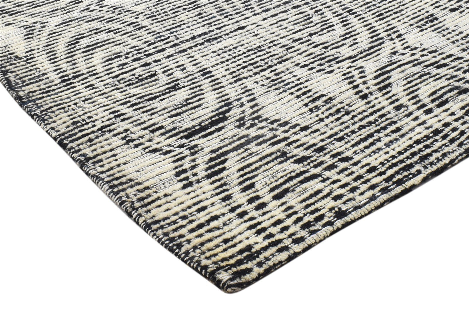 Black Wool / Silk Rug 3X3 Modern Hand Tufted Scandinavian Circles Small Carpet 7864817516693