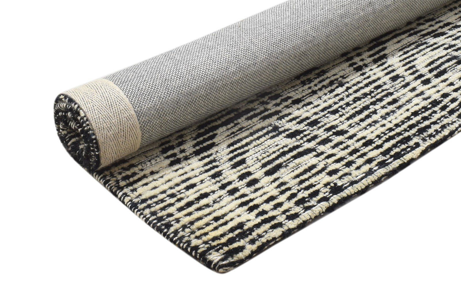 Black Wool / Silk Rug 3X3 Modern Hand Tufted Scandinavian Circles Small Carpet 7864817516693