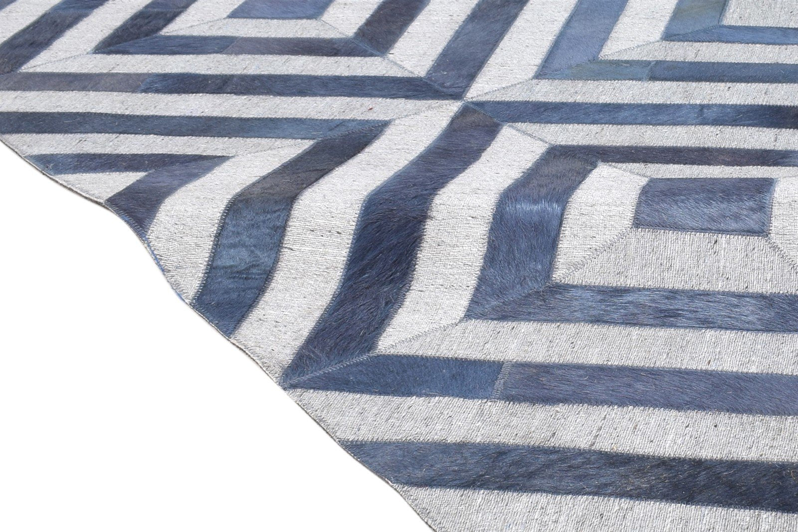 Blue Leather / Cotton Rug 6X6 Modern Hand Woven Moroccan Diamond Room Size 7864865095829