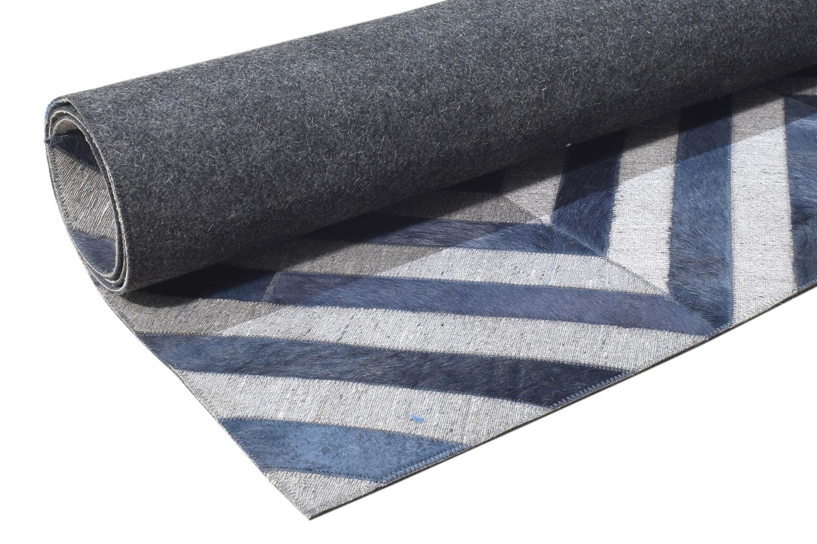 Blue Leather / Cotton Rug 6X6 Modern Hand Woven Moroccan Diamond Room Size 7864865095829