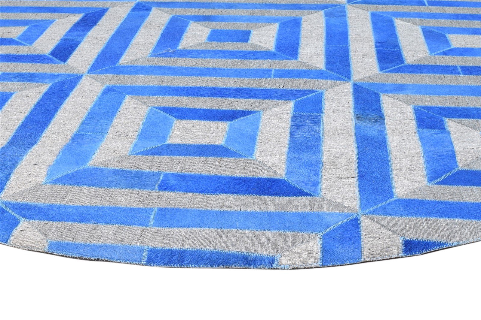 Blue Leather / Cotton Rug 6X6 Modern Hand Woven Moroccan Diamond Room Size Round 7864864080021