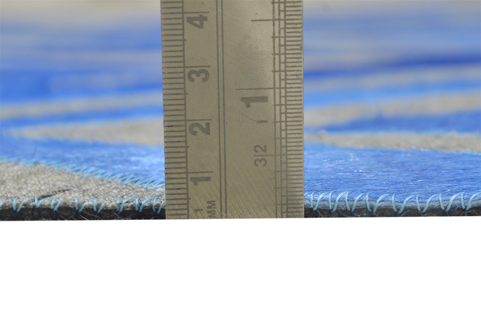 Blue Leather / Cotton Rug 6X6 Modern Hand Woven Moroccan Diamond Room Size Round 7864864080021