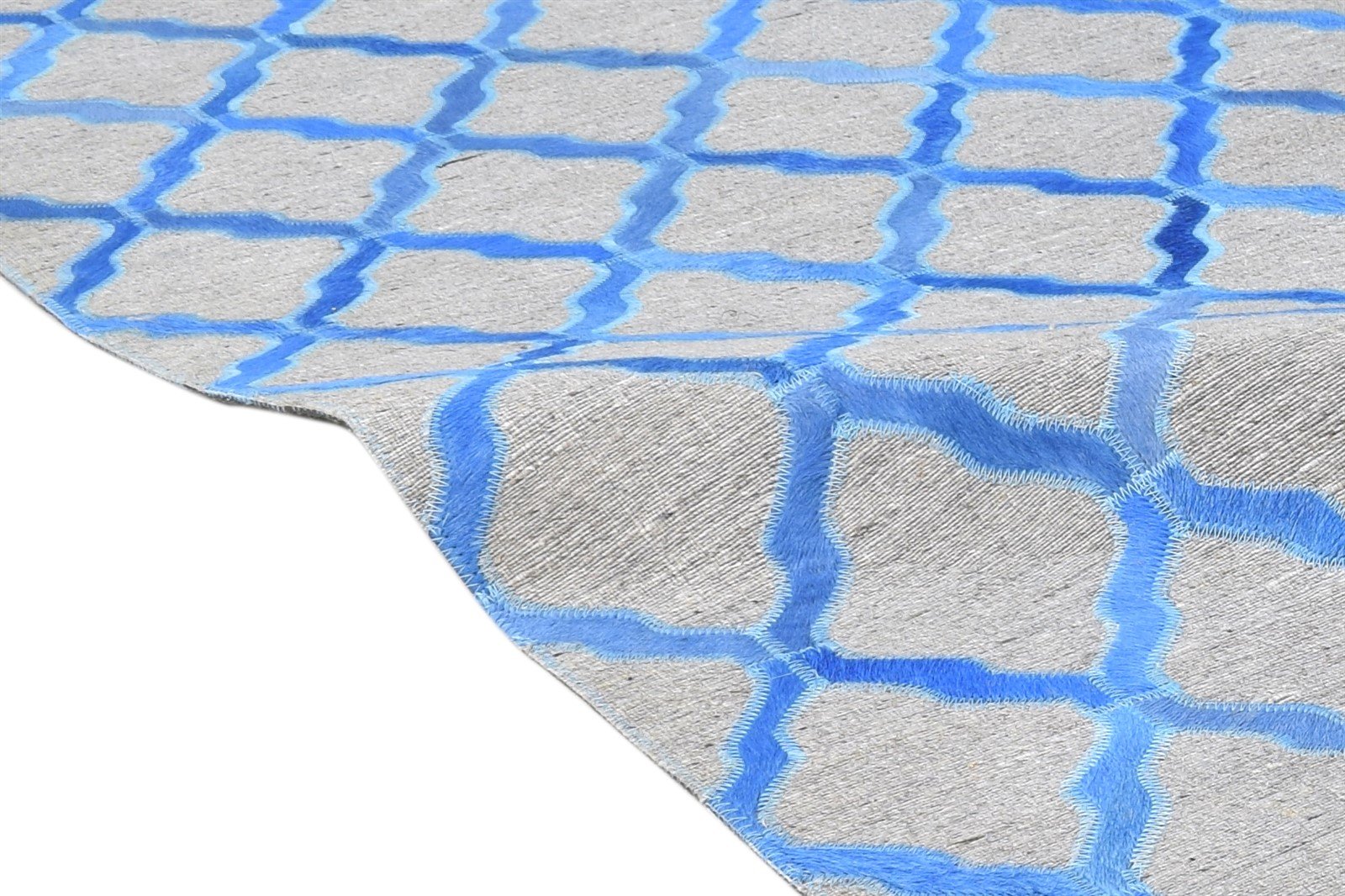 Blue Leather / Cotton Rug 6X6 Modern Hand Woven Moroccan Trellis Room Size 7864867160213