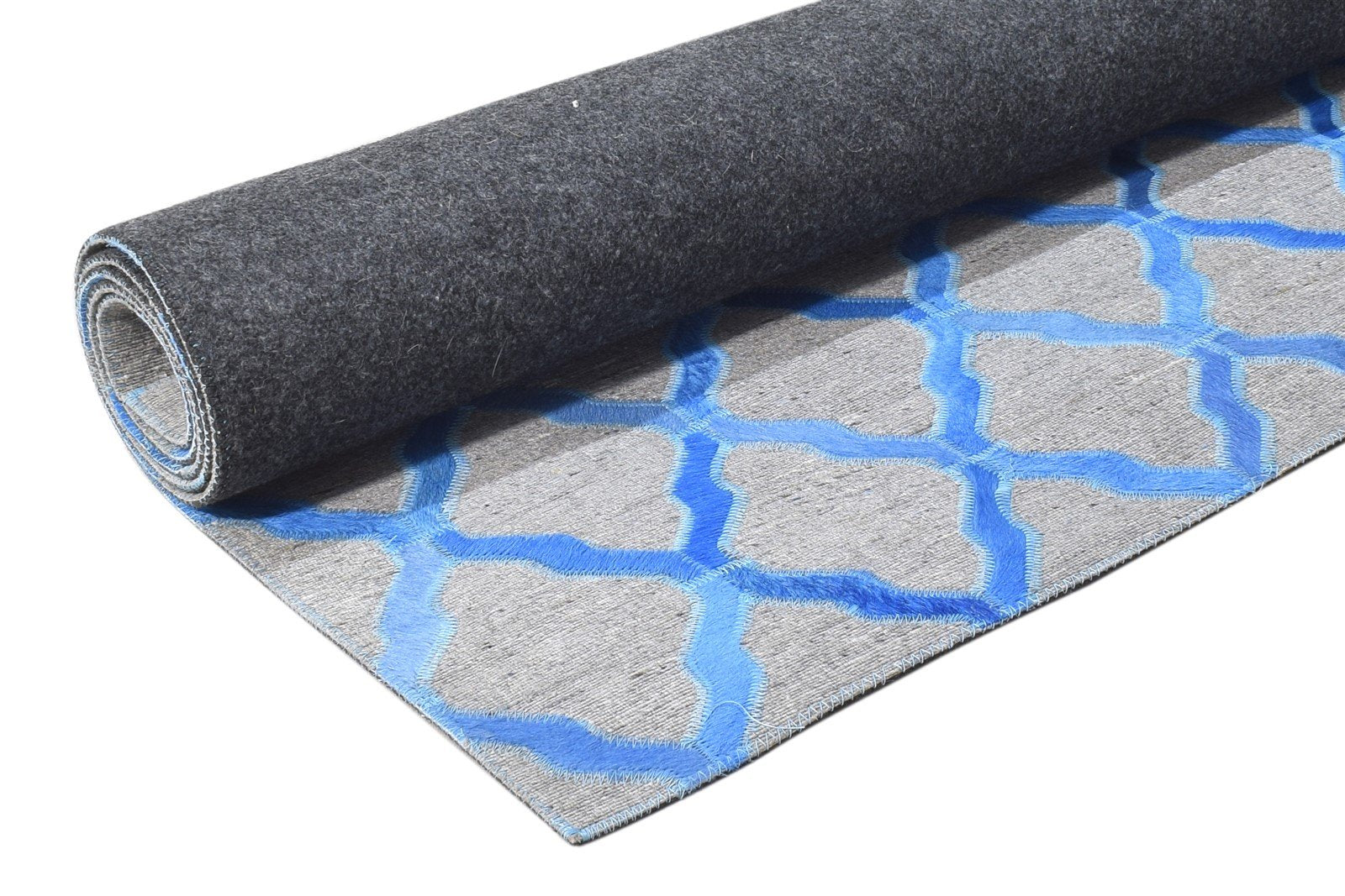 Blue Leather / Cotton Rug 6X6 Modern Hand Woven Moroccan Trellis Room Size 7864867160213