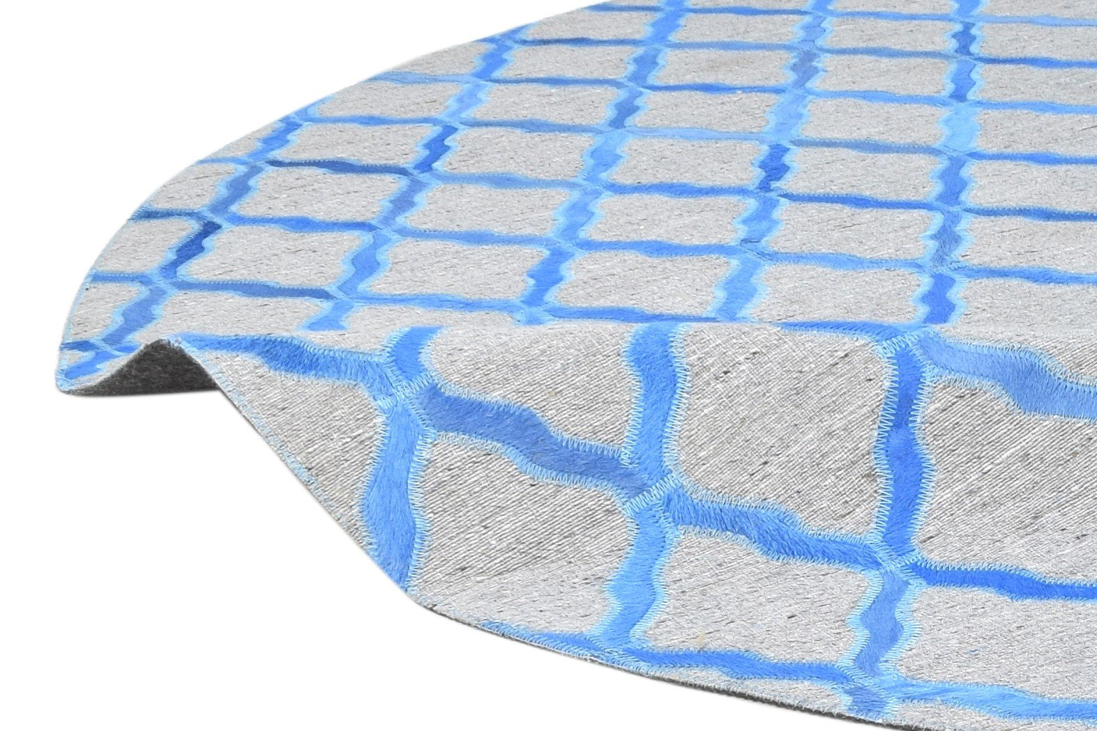 Blue Leather / Cotton Rug 6X6 Modern Hand Woven Moroccan Trellis Room Size 7864916246677