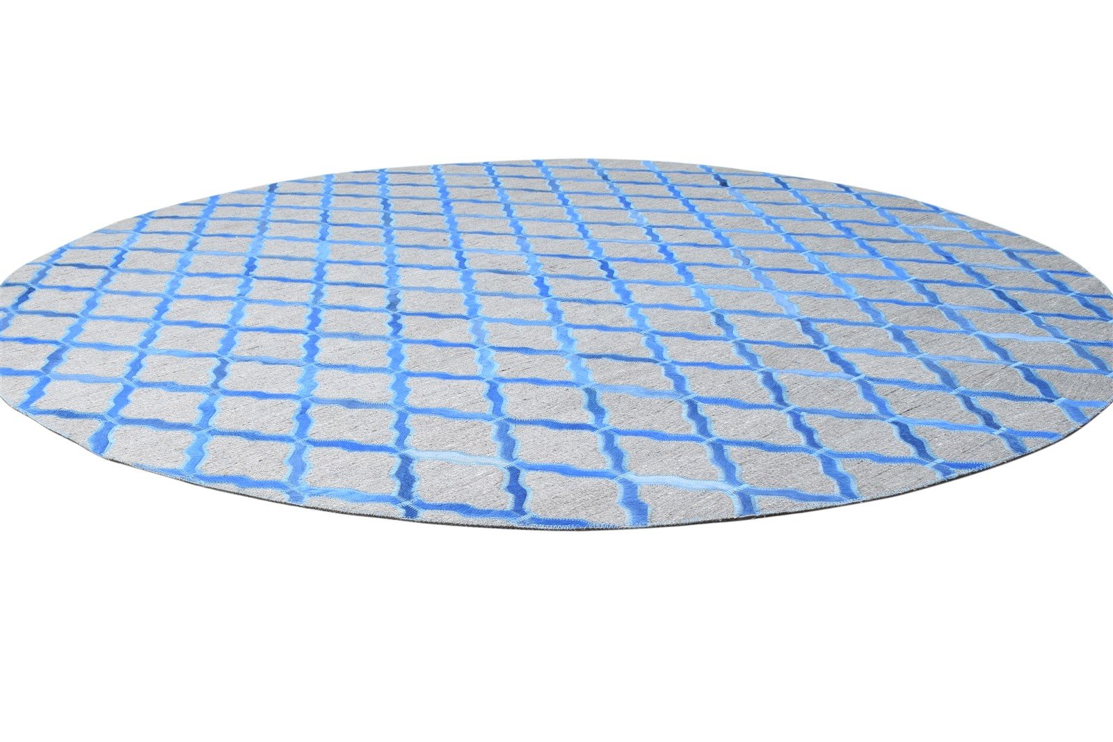 Blue Leather / Cotton Rug 6X6 Modern Hand Woven Moroccan Trellis Room Size 7864916246677
