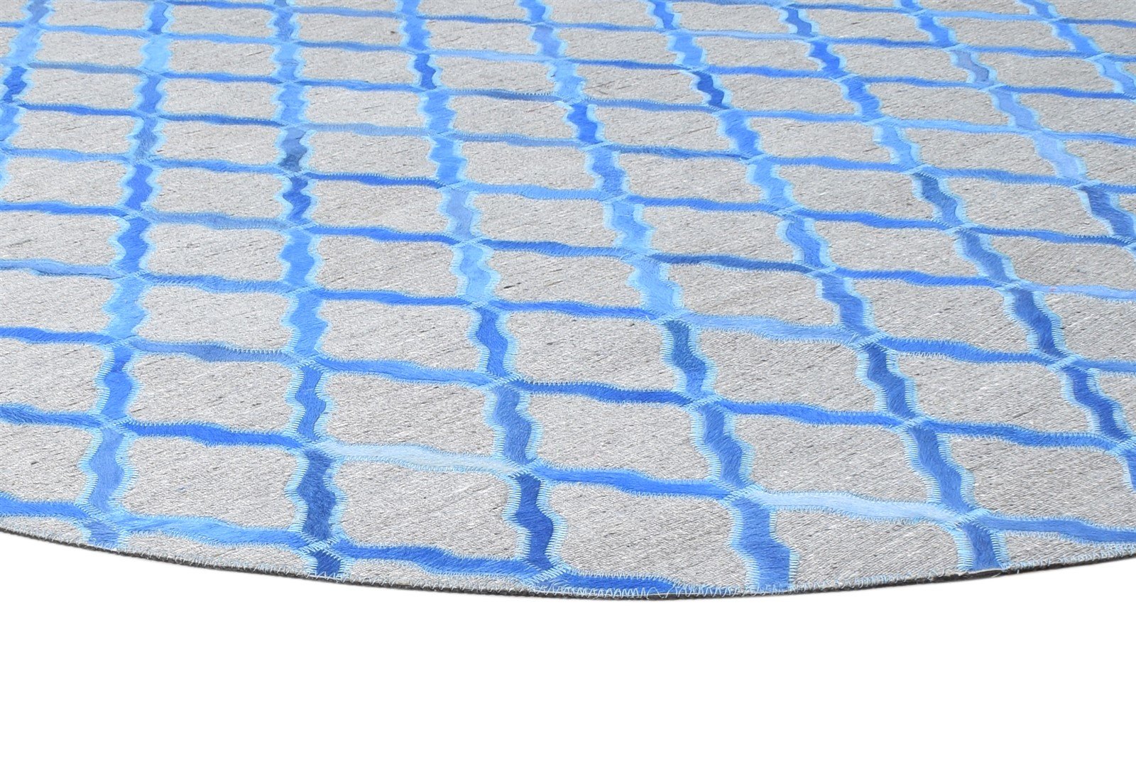 Blue Leather / Cotton Rug 6X6 Modern Hand Woven Moroccan Trellis Room Size 7864916246677