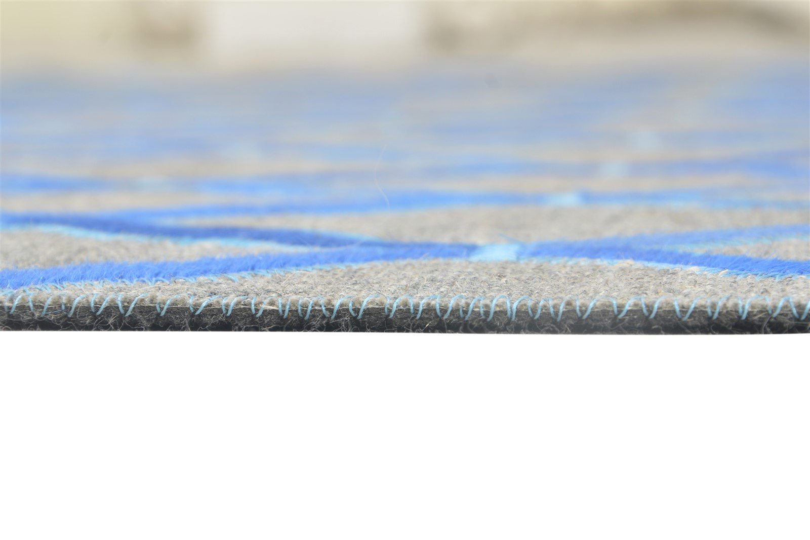 Blue Leather / Cotton Rug 6X6 Modern Hand Woven Moroccan Trellis Room Size 7864916246677