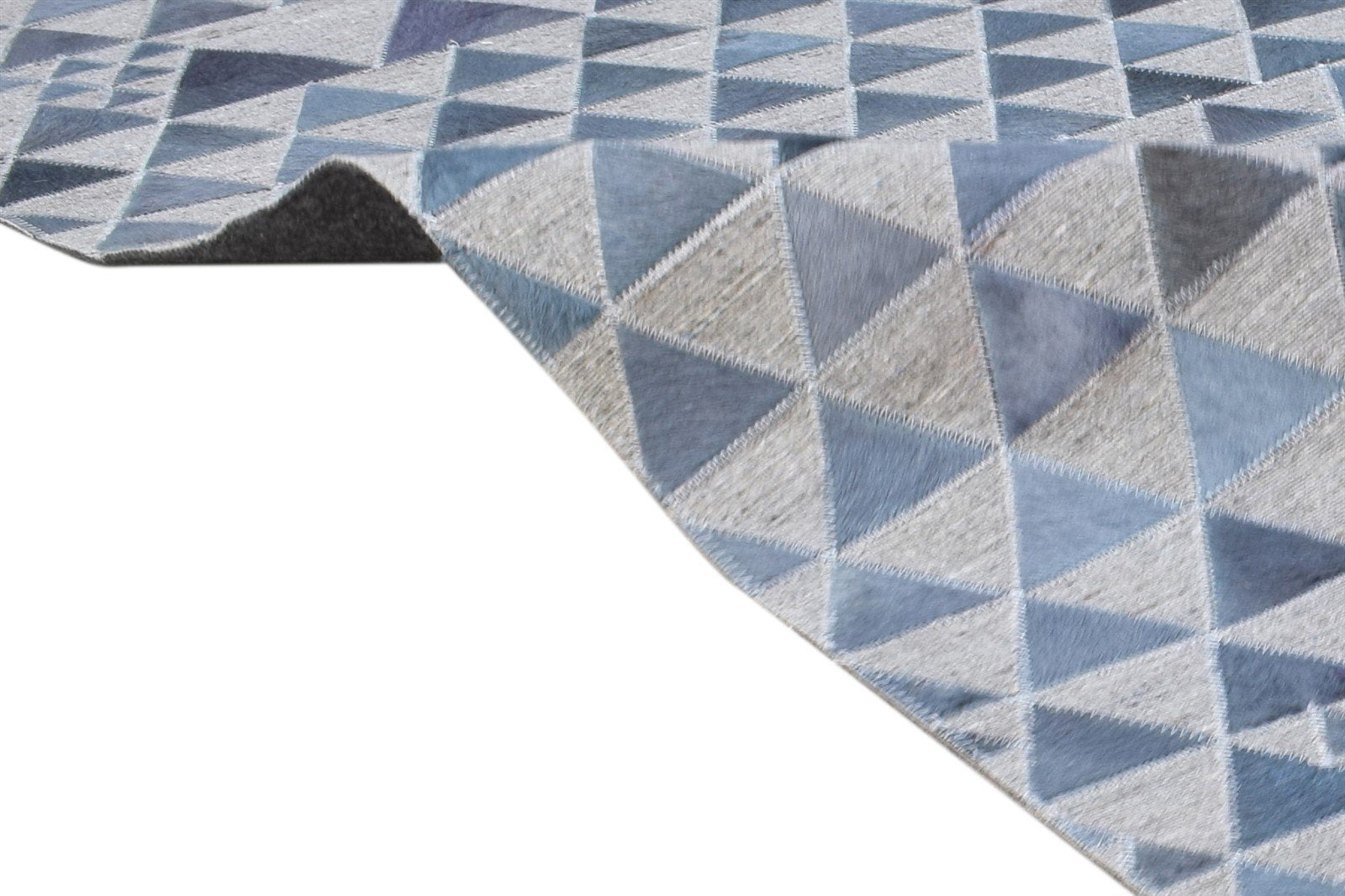 Blue Leather / Cotton Rug 6X6 Modern Hand Woven Scandinavian Triangles Room Size 7864938528917