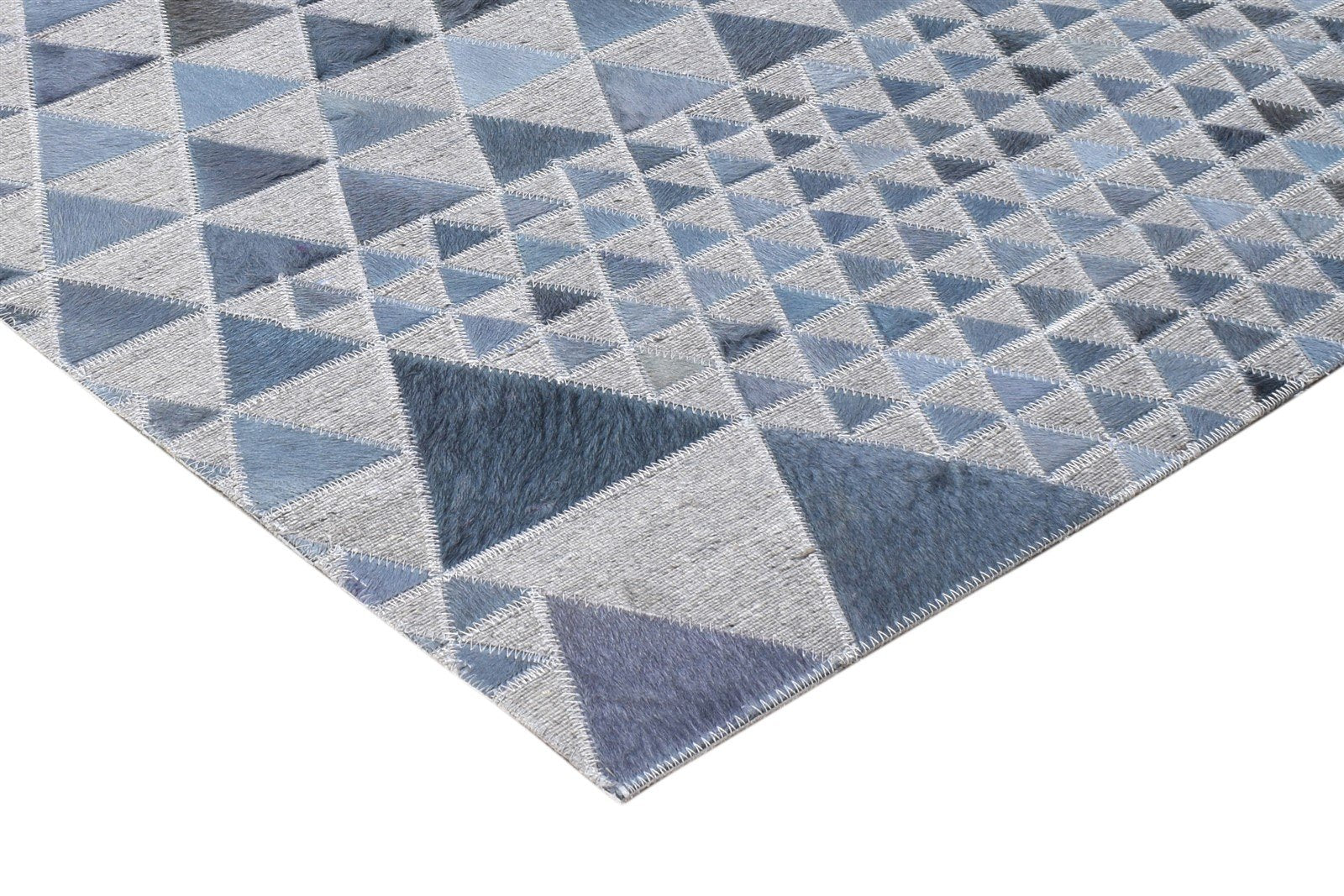 Blue Leather / Cotton Rug 6X6 Modern Hand Woven Scandinavian Triangles Room Size 7864938528917