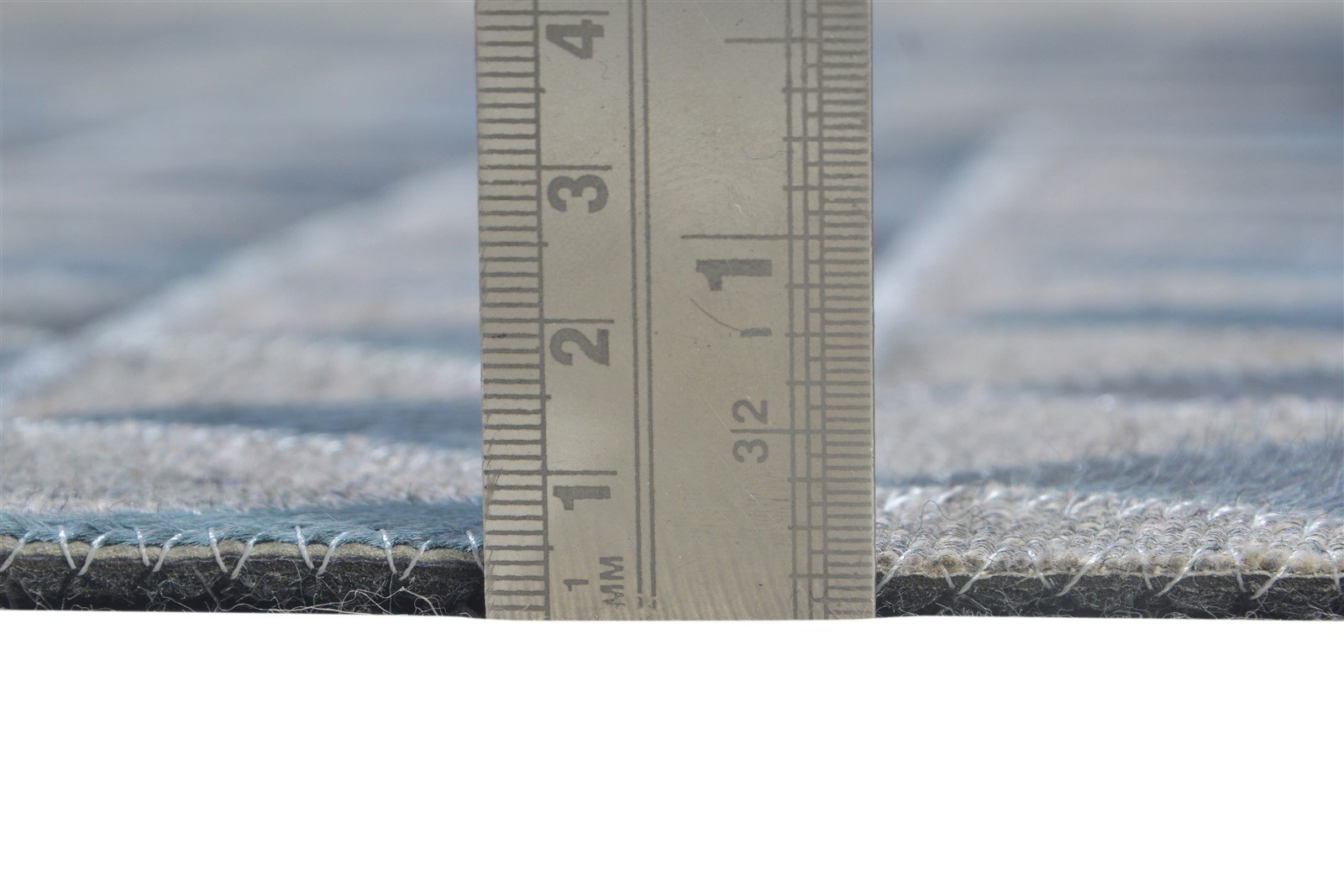 Blue Leather / Cotton Rug 6X6 Modern Hand Woven Scandinavian Triangles Room Size 7864938528917