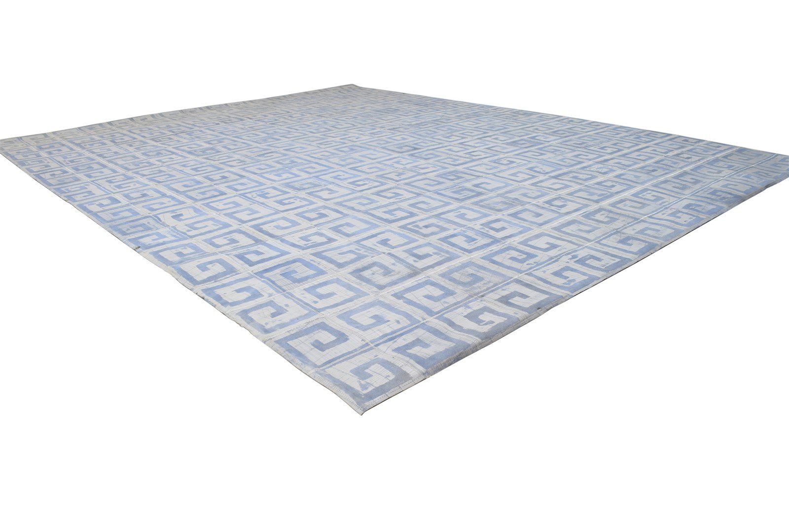 Blue Leather / Cotton Rug 8X10 Modern Hand Woven Moroccan Geometric Large Carpet 7864783175829
