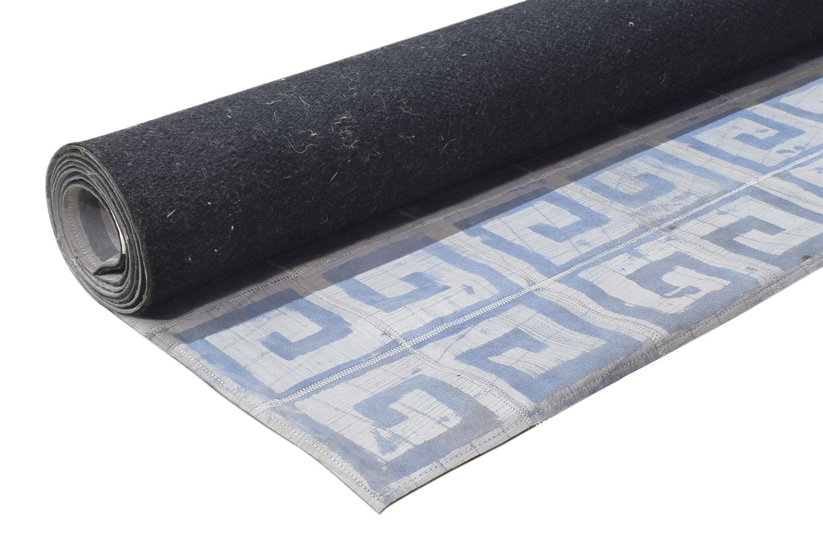 Blue Leather / Cotton Rug 8X10 Modern Hand Woven Moroccan Geometric Large Carpet 7864783175829