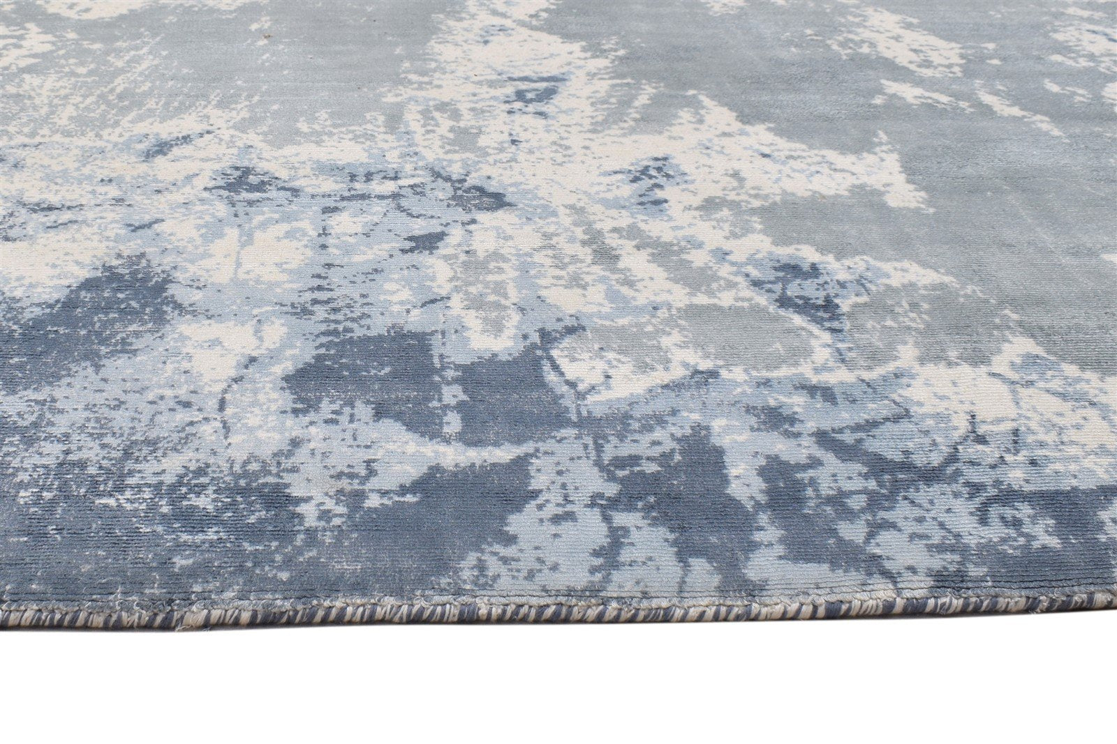 Blue Silk Rug 4' X 6' Modern Hand Woven Indian Abstract Room Size Carpet 7864159535253