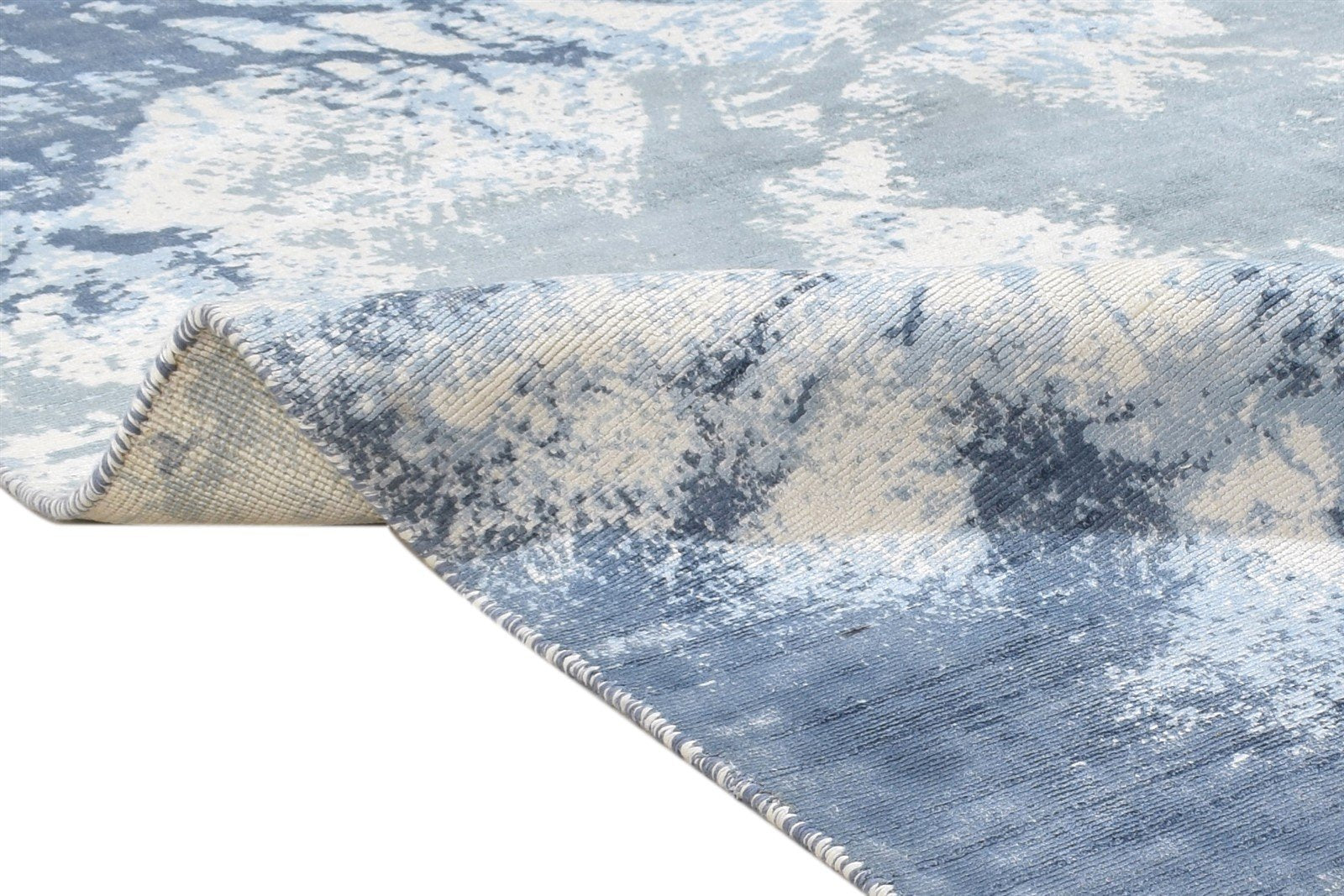 Blue Silk Rug 4' X 6' Modern Hand Woven Indian Abstract Room Size Carpet 7864159535253