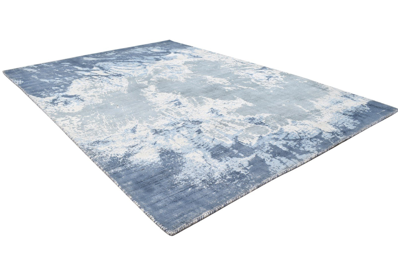 Blue Silk Rug 4' X 6' Modern Hand Woven Indian Abstract Room Size Carpet 7864159535253