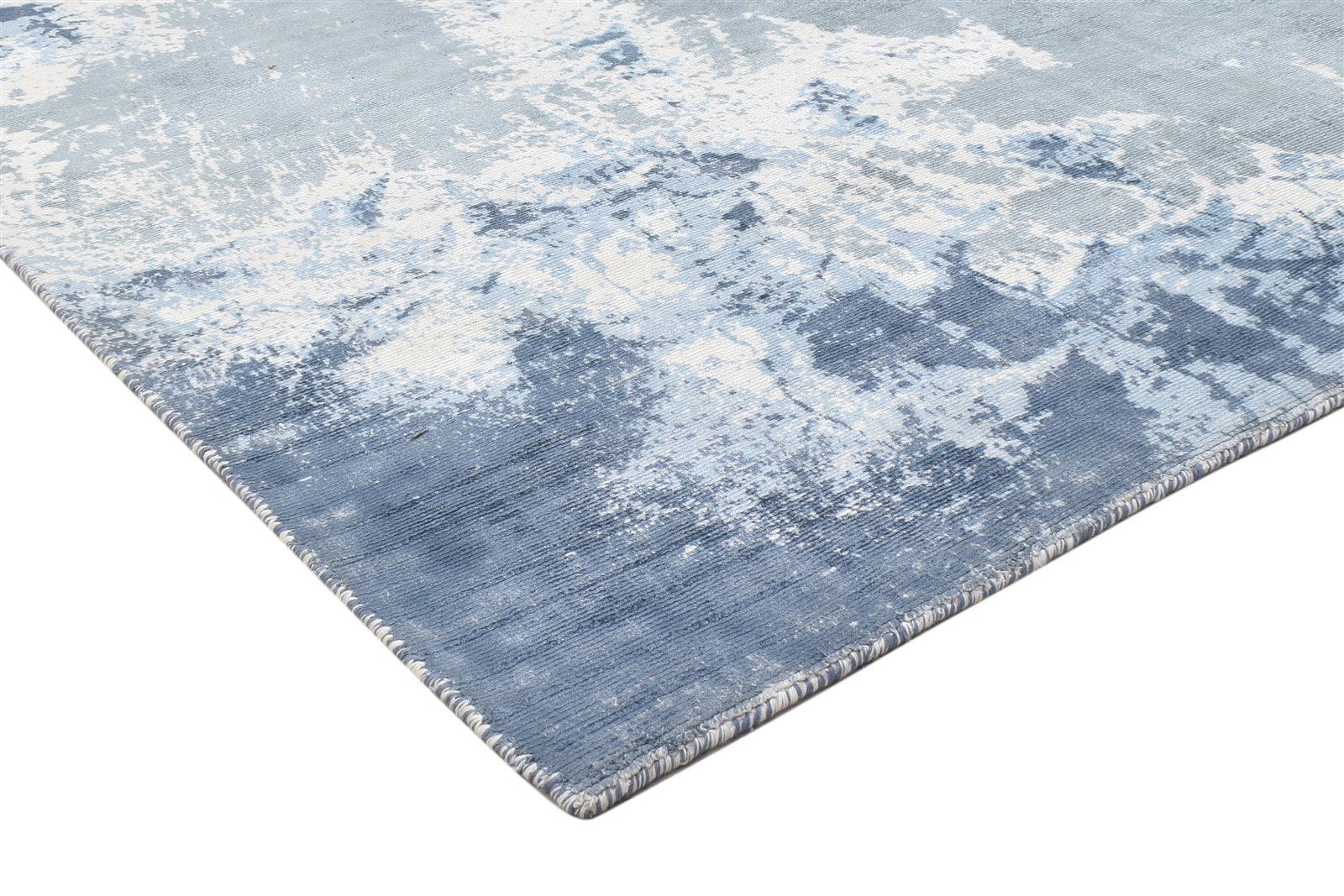 Blue Silk Rug 4' X 6' Modern Hand Woven Indian Abstract Room Size Carpet 7864159535253