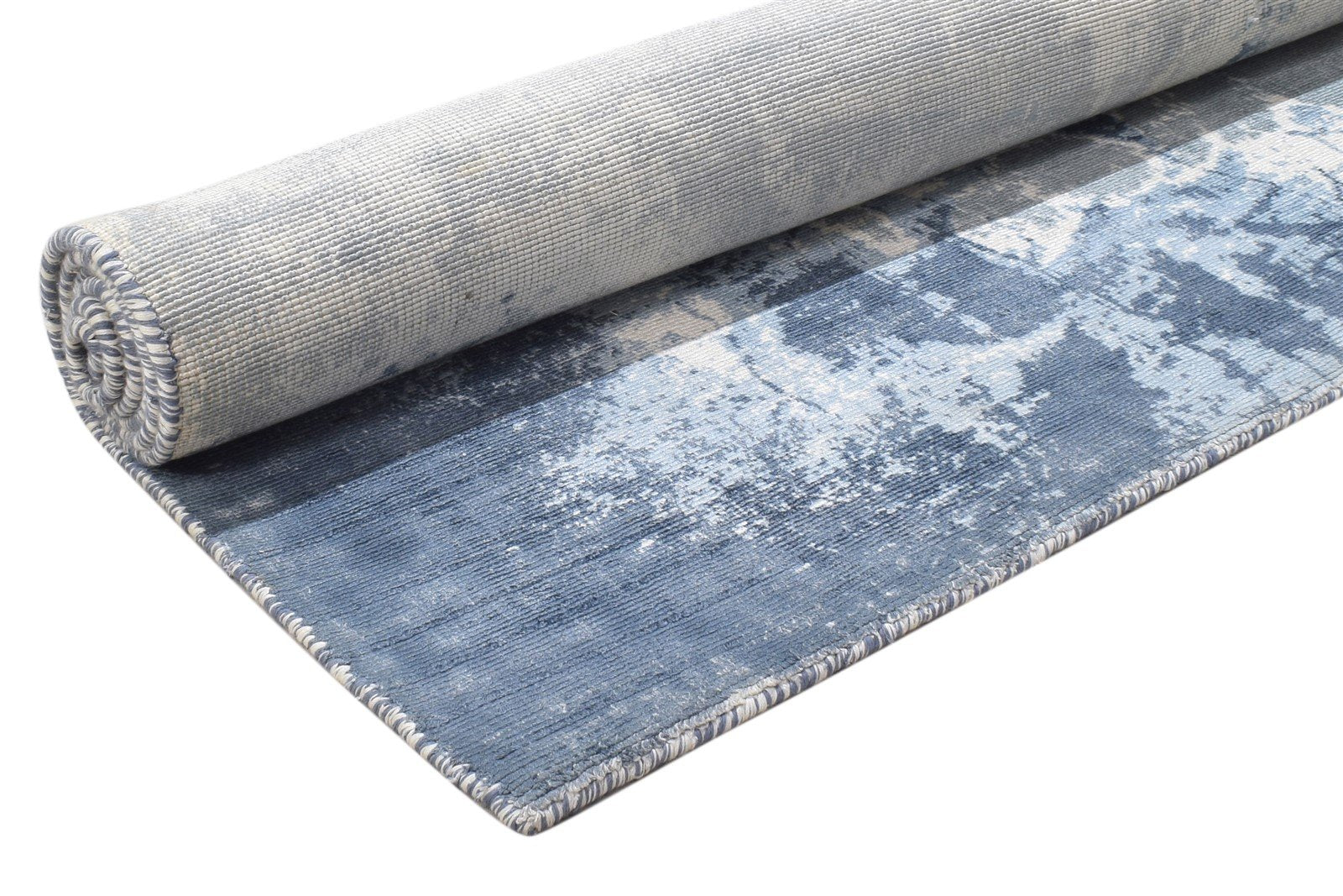 Blue Silk Rug 4' X 6' Modern Hand Woven Indian Abstract Room Size Carpet 7864159535253