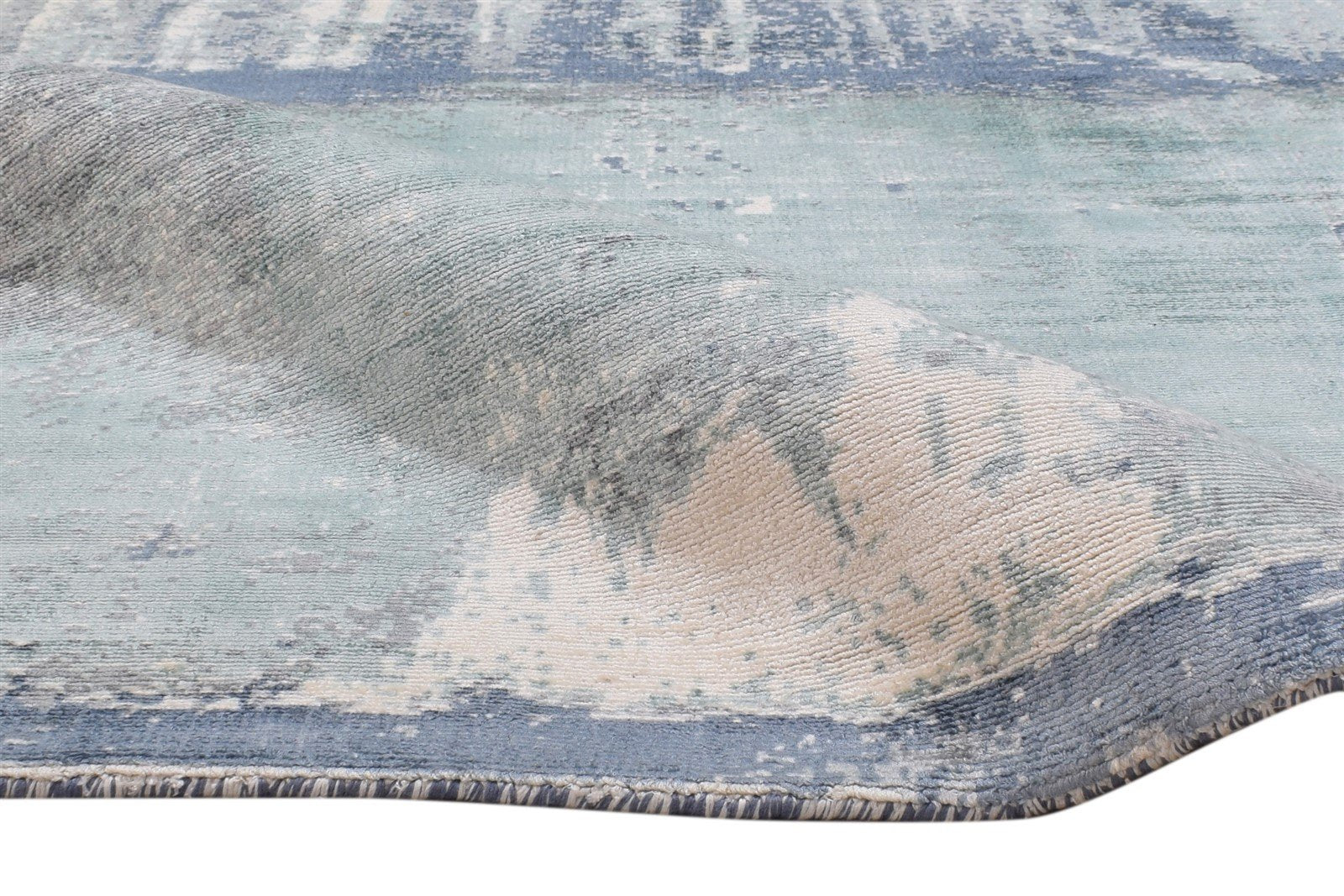Blue Silk Rug 5' X 7' Modern Hand Woven Indian Abstract Room Size Carpet 7864162386069