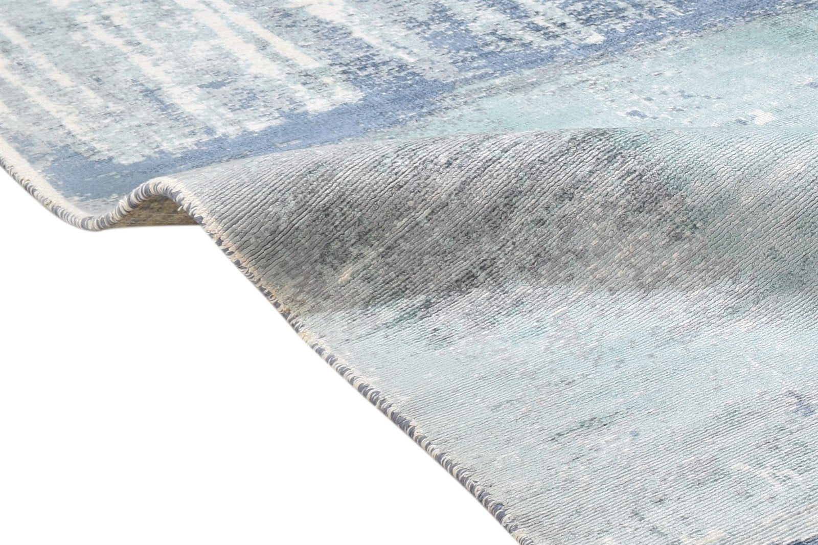 Blue Silk Rug 5' X 7' Modern Hand Woven Indian Abstract Room Size Carpet 7864162386069