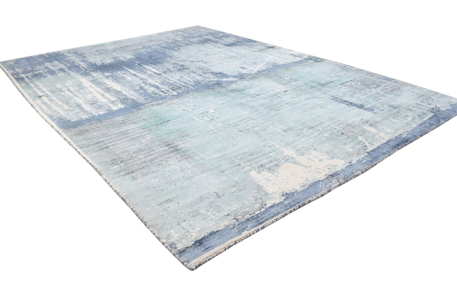 Blue Silk Rug 5' X 7' Modern Hand Woven Indian Abstract Room Size Carpet 7864162386069