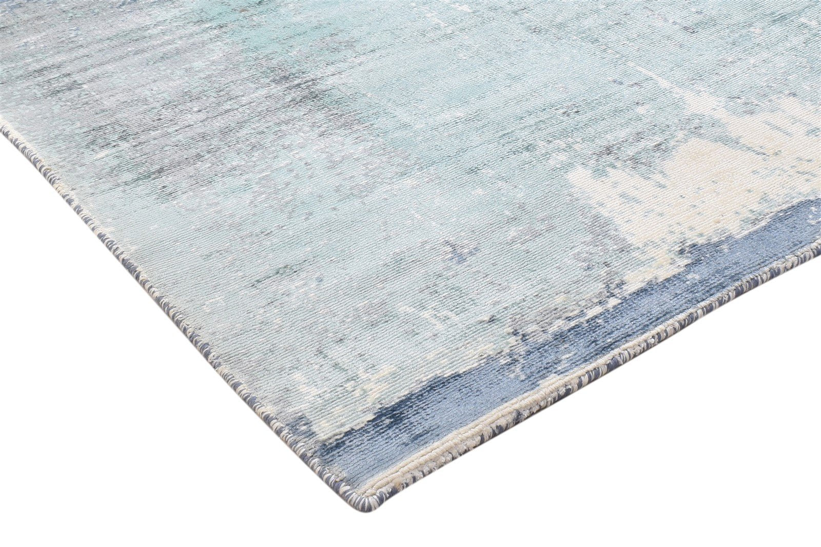 Blue Silk Rug 5' X 7' Modern Hand Woven Indian Abstract Room Size Carpet 7864162386069
