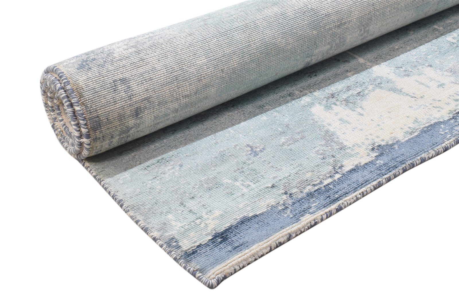 Blue Silk Rug 5' X 7' Modern Hand Woven Indian Abstract Room Size Carpet 7864162386069