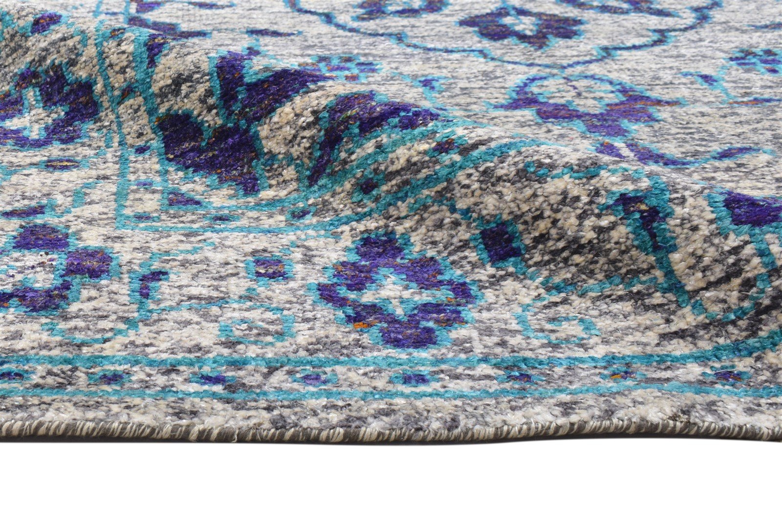 Kaia Blue Silk Rug 5' X 8' Modern Hand Knotted Bohemian Oriental 7864097734805