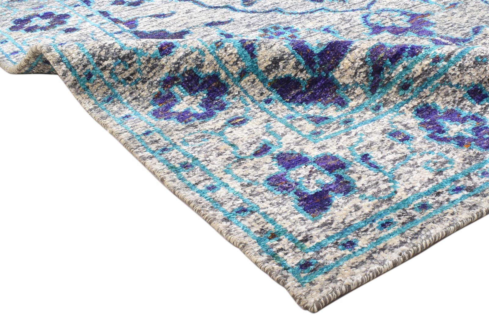 Kaia Blue Silk Rug 5' X 8' Modern Hand Knotted Bohemian Oriental 7864097734805