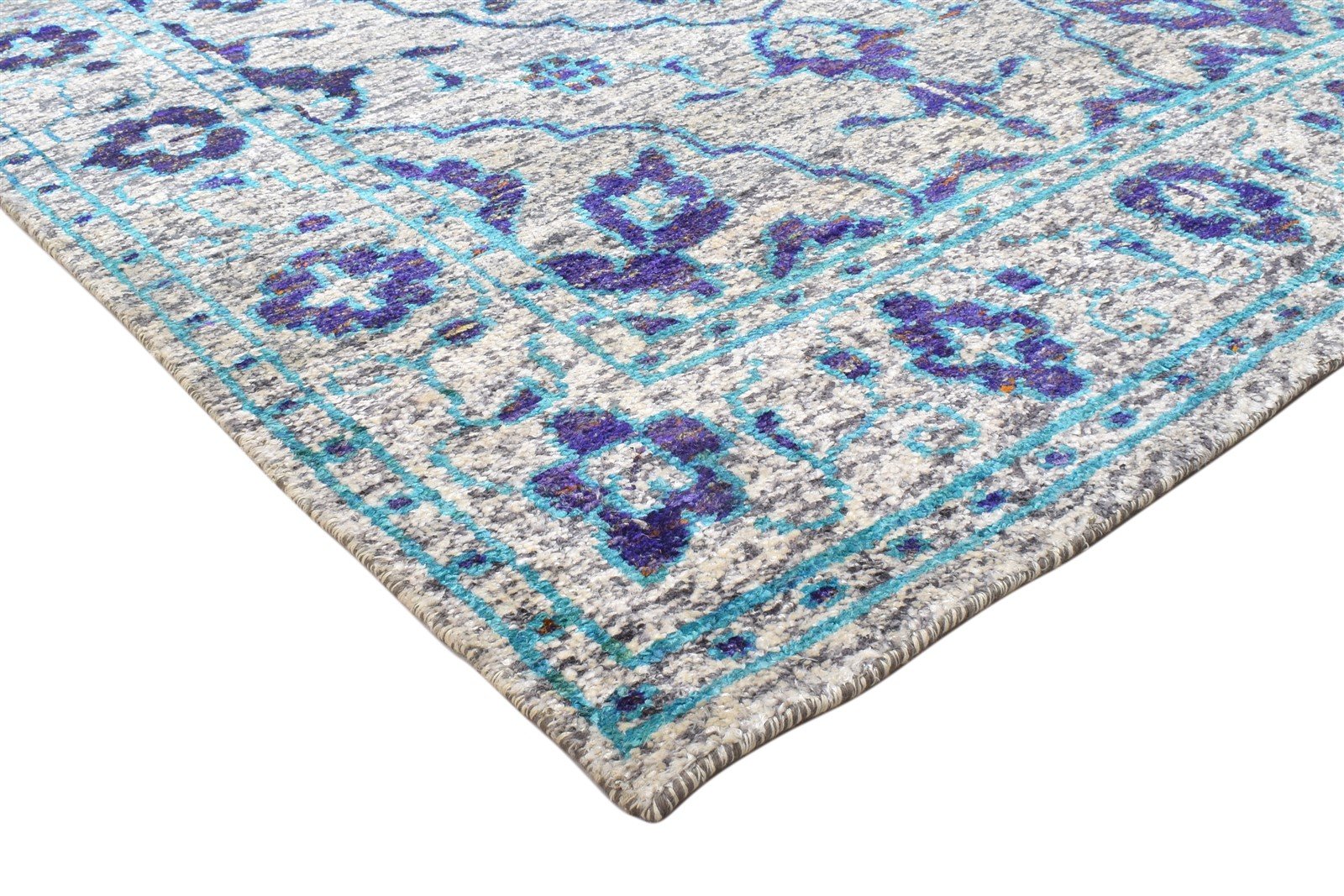 Kaia Blue Silk Rug 5' X 8' Modern Hand Knotted Bohemian Oriental 7864097734805