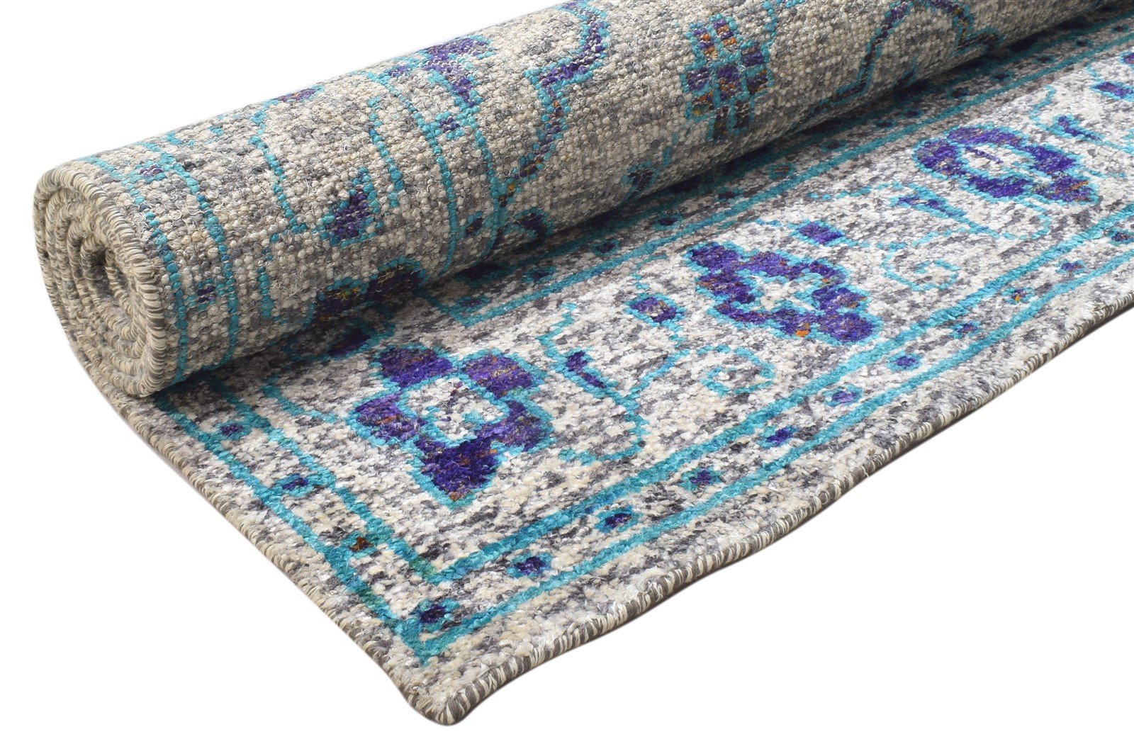 Kaia Blue Silk Rug 5' X 8' Modern Hand Knotted Bohemian Oriental 7864097734805