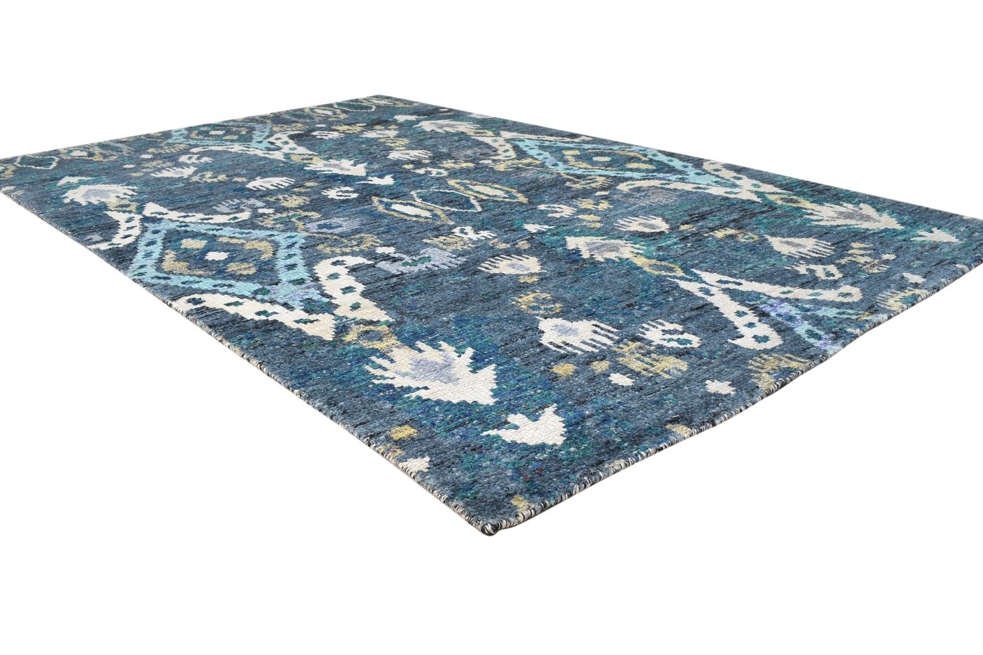 Blue Silk Rug 5' X 8' Persian Hand Knotted Oriental Ikat Room Size Carpet 7864905695381