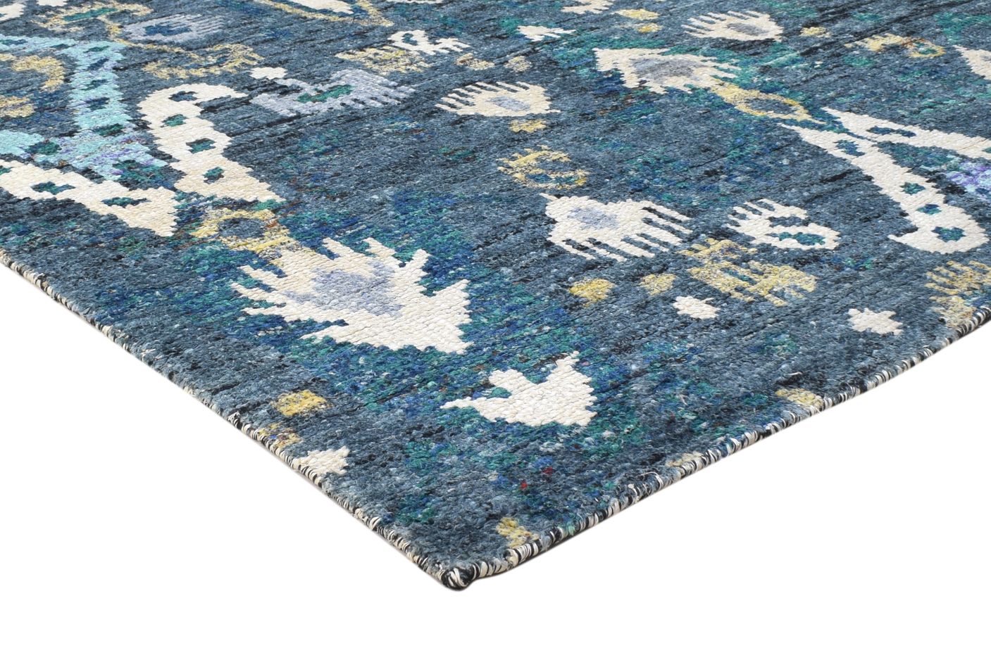 Blue Silk Rug 5' X 8' Persian Hand Knotted Oriental Ikat Room Size Carpet 7864905695381