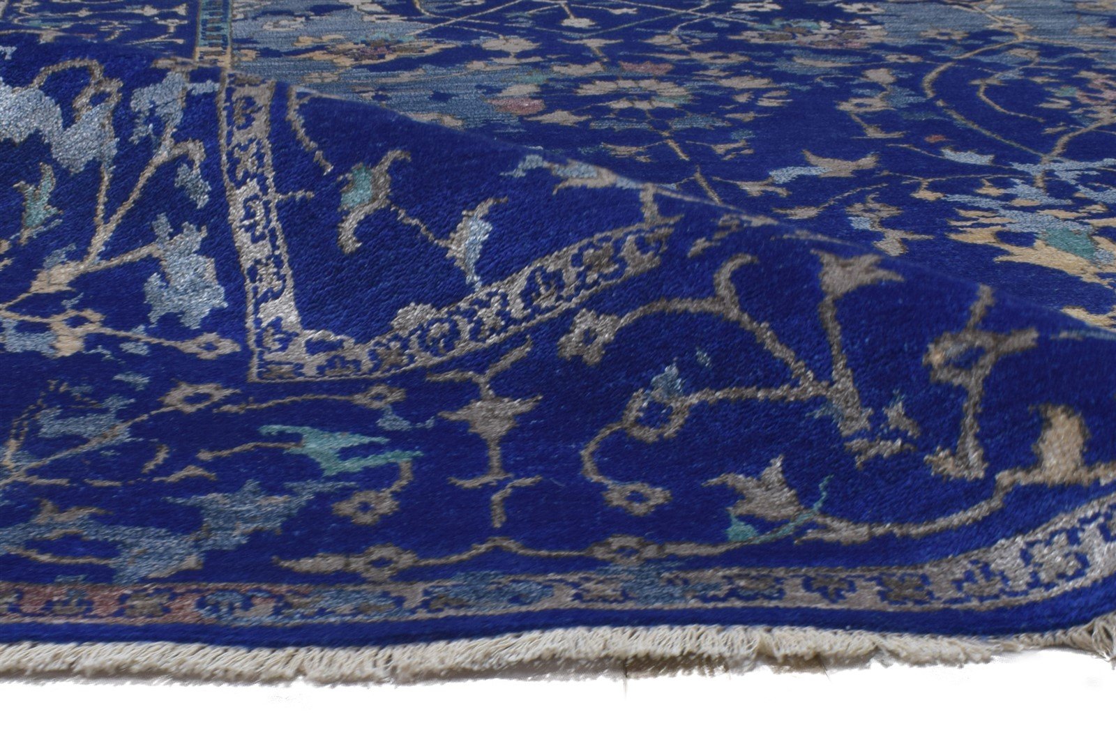 Blue Silk Rug 8' X 10' Persian Hand Knotted Kashan Abstract Large Carpet 7864189190293