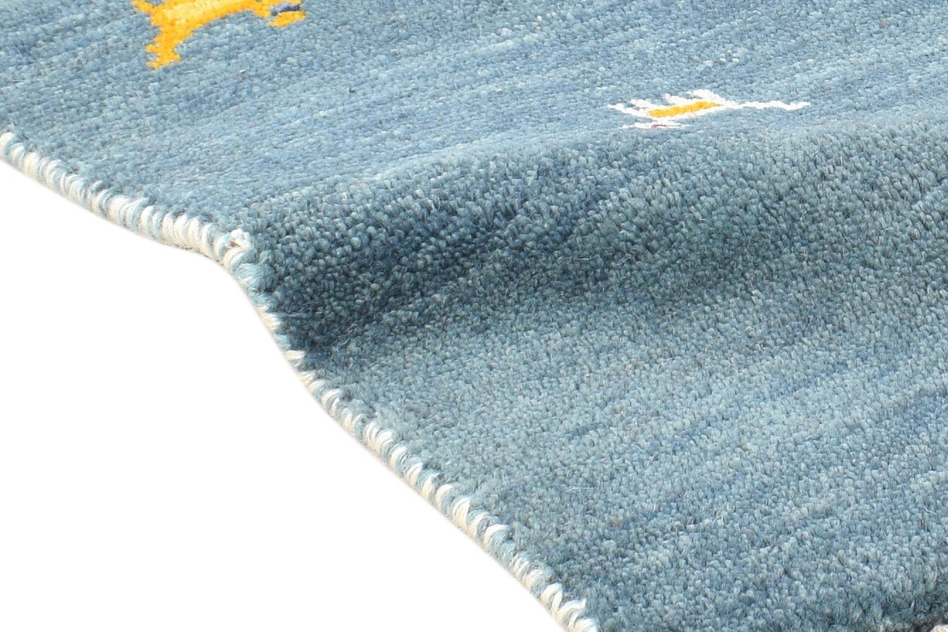 Blue Wool Rug 1' X 2' Southwestern Hand Knotted American Tribal Small Carpet 7865090670741