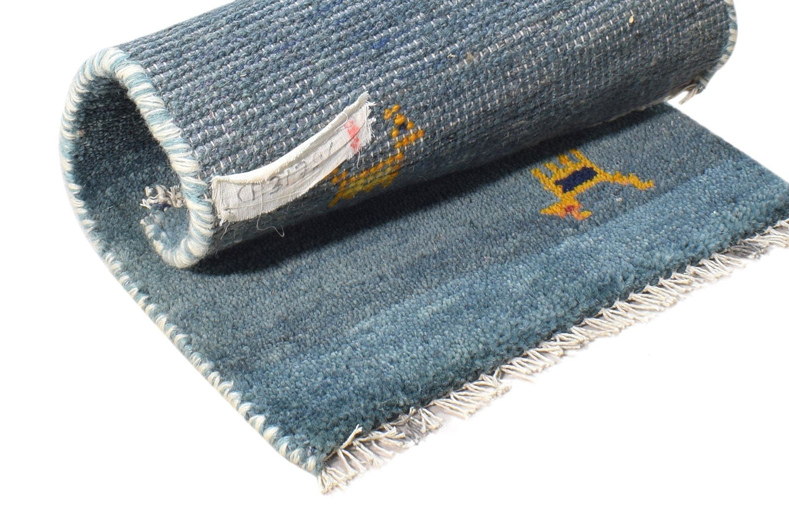 Blue Wool Rug 1' X 2' Southwestern Hand Knotted American Tribal Small Carpet 7865090670741