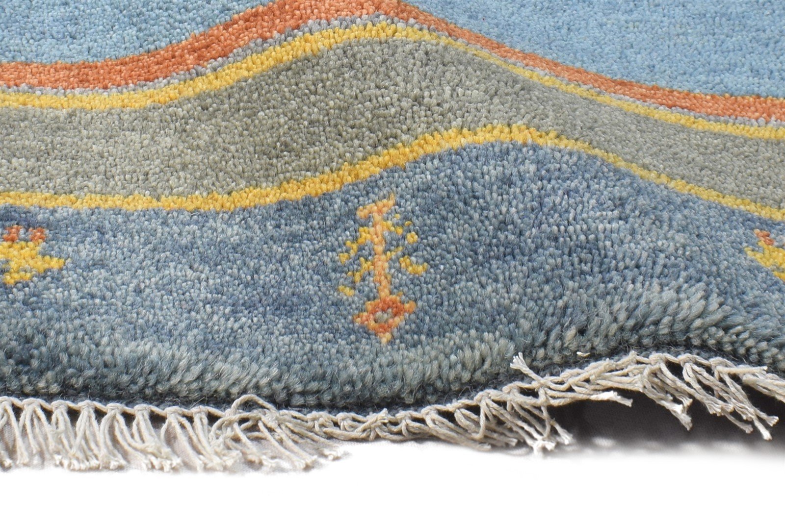 Blue Wool Rug 1' X 2' Southwestern Hand Knotted American Tribal Small Carpet 7865057968277
