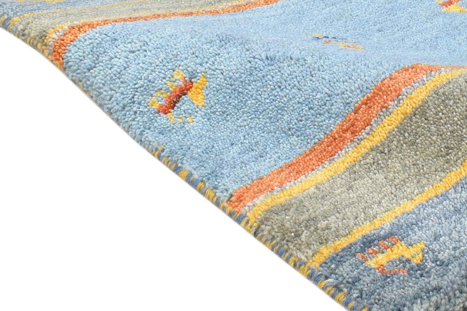 Blue Wool Rug 1' X 2' Southwestern Hand Knotted American Tribal Small Carpet 7865057968277