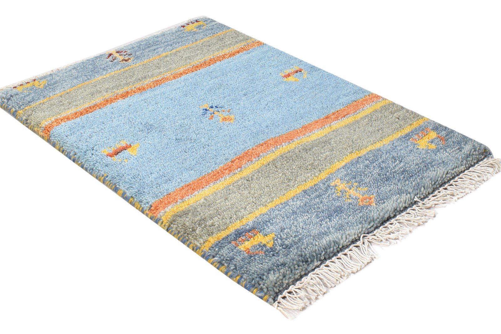 Blue Wool Rug 1' X 2' Southwestern Hand Knotted American Tribal Small Carpet 7865057968277