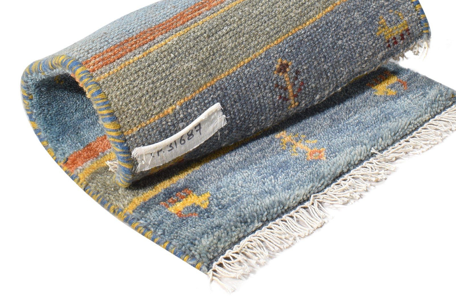 Blue Wool Rug 1' X 2' Southwestern Hand Knotted American Tribal Small Carpet 7865057968277