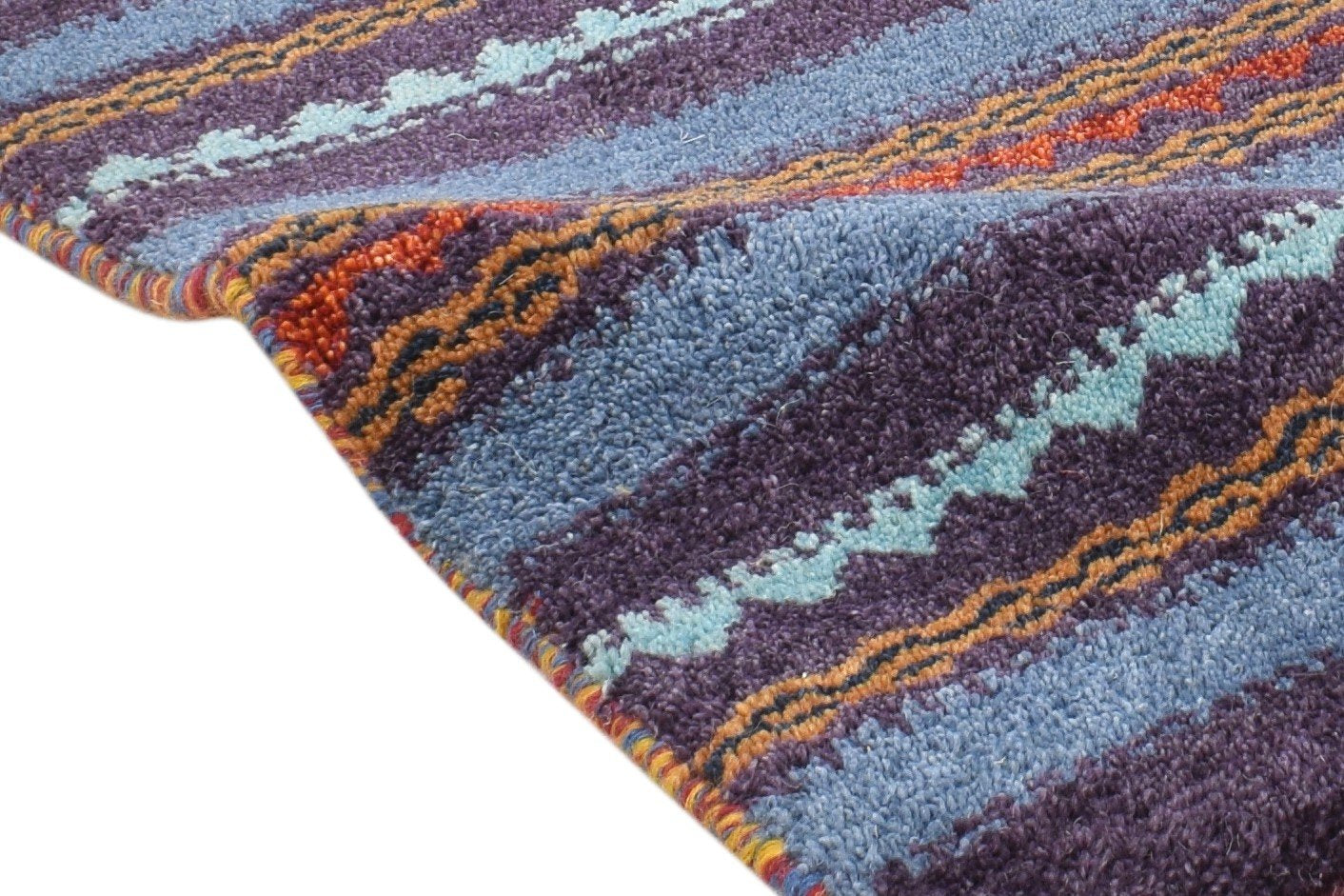 Blue Wool Rug 1' X 2' Southwestern Hand Knotted Gabbeh Tribal Small Carpet 7865099059349