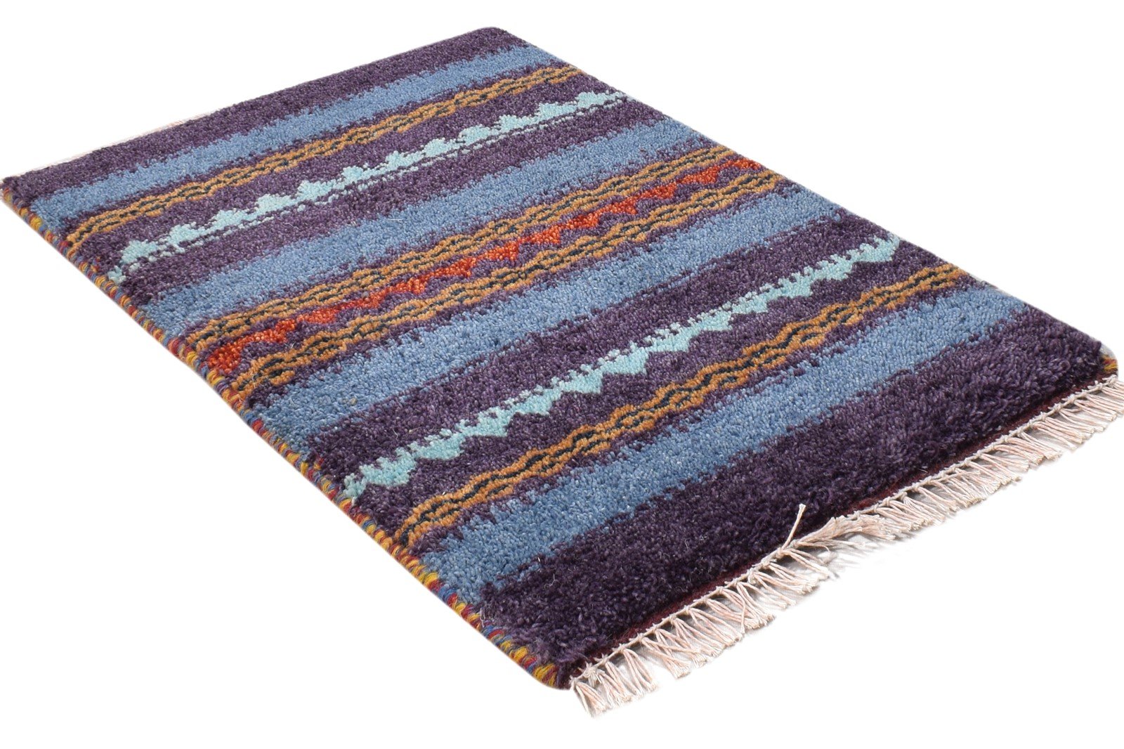 Blue Wool Rug 1' X 2' Southwestern Hand Knotted Gabbeh Tribal Small Carpet 7865099059349