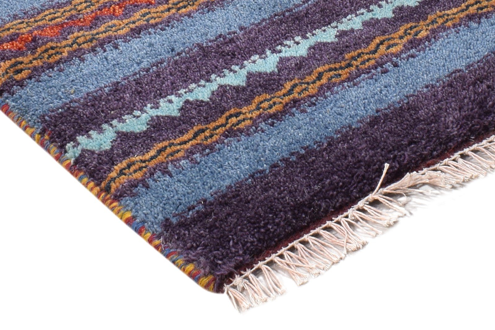 Blue Wool Rug 1' X 2' Southwestern Hand Knotted Gabbeh Tribal Small Carpet 7865099059349