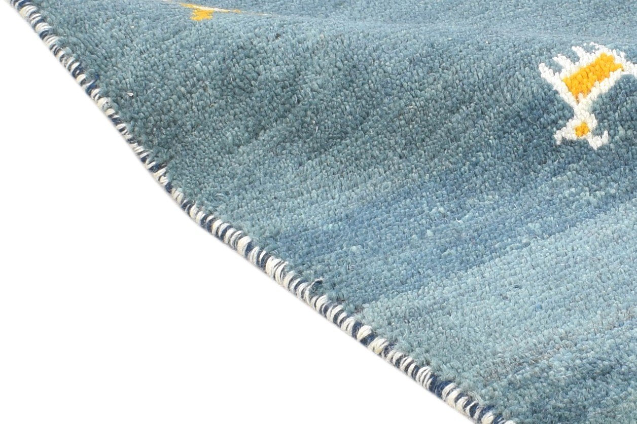 Blue Wool Rug 1' X 2' Tribal Hand Knotted Gabbeh Southwestern Small Carpet 7864505041045
